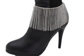 Women Silver Metal Chain Boot Bracelet Shoe Long Tassel Fringes Charm Anklet One Size Adjustable